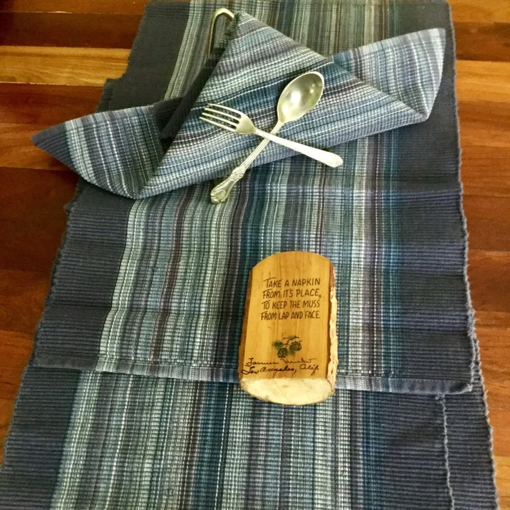 🦋  Placemats Set of FOUR TEAL COTTON PLACEMATS FLORAL STRIPED EPLC